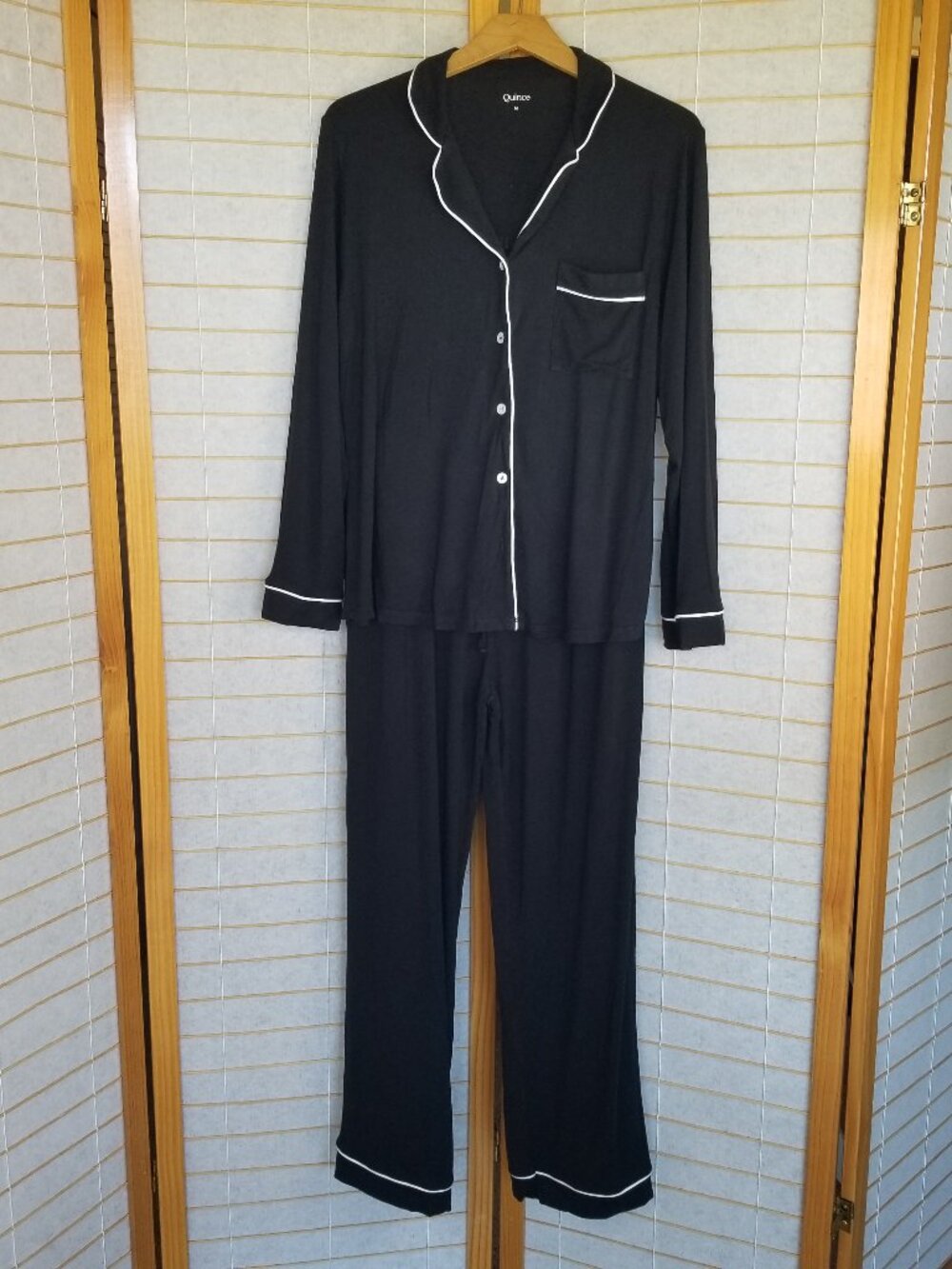 Quince Bamboo Jersey Long Sleeve Pajama Set True Black Women's Medium
